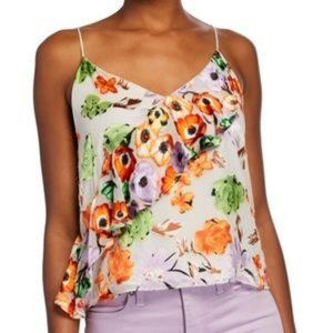 Alice & Olivia Lavonia Floral Asymmetric Draped Ruffle Tank - Size L